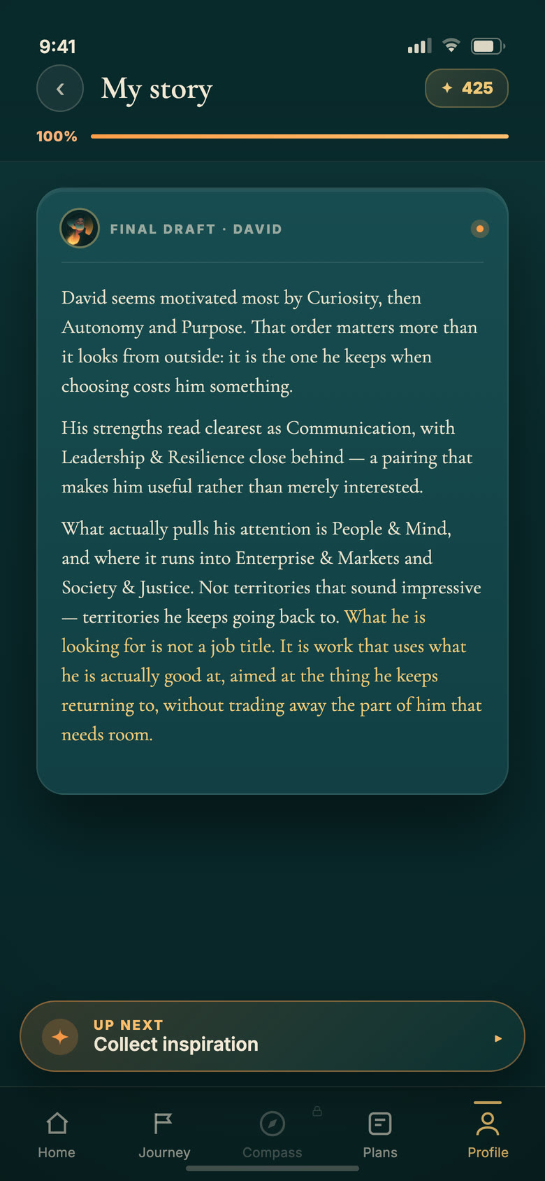 Laikan app: a student's My Story draft, written with their mentor
